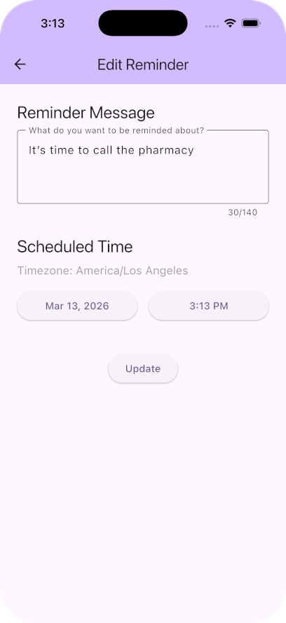Gallery Image: Settings Screen Edit Reminder