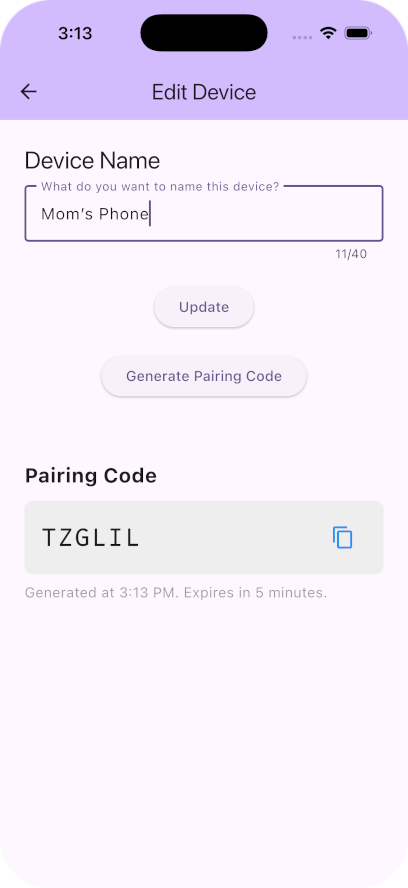 Gallery Image: Settings Screen Edit Device
