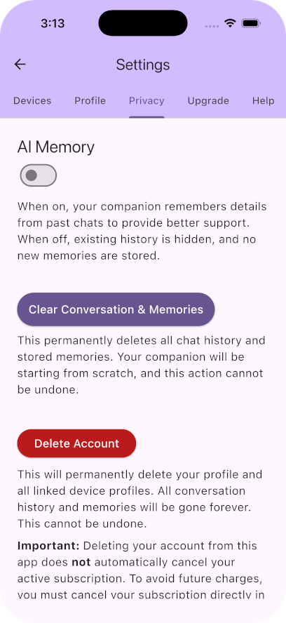 Gallery Image: Settings Screen Privacy