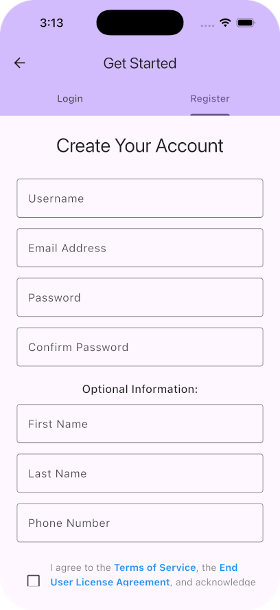 Gallery Image: Create Account Screen