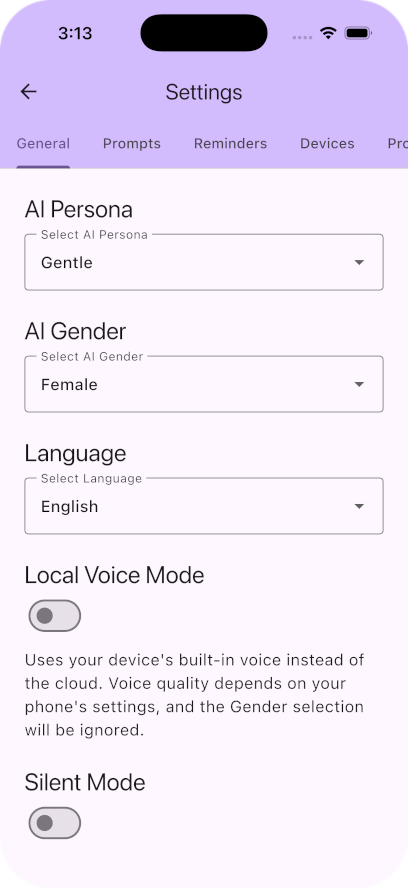 Gallery Image: Settings Screen General