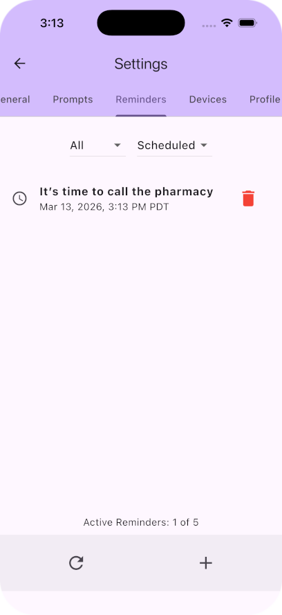 Gallery Image: Settings Screen Reminders